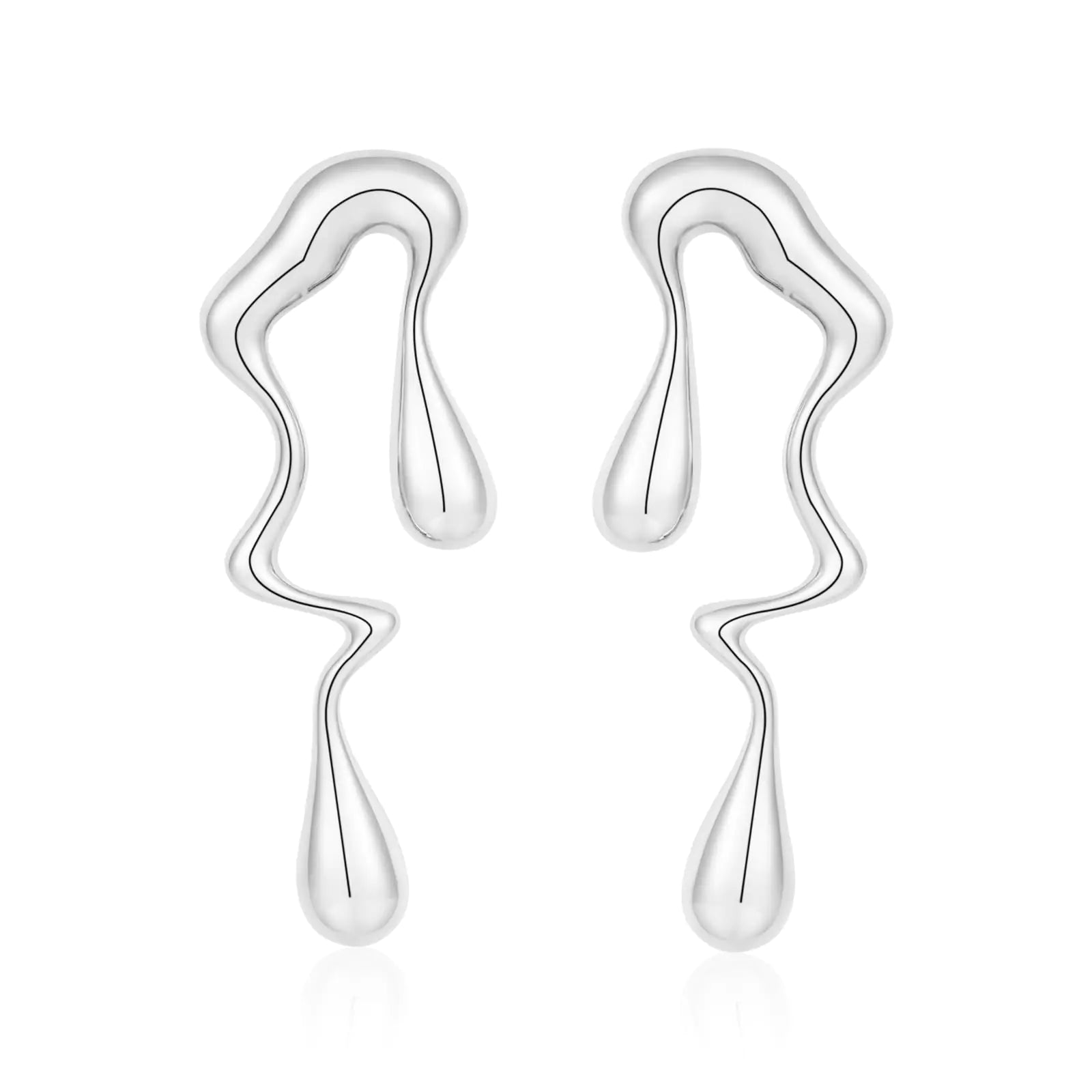 Gold Earrings for Women 14K Gold Plated Chunky Gold Earrings Fin Drop Earrings Dupes Irregular Waterdrop Hoop Earrings for Women Trendy Jewelry Gifts(10. Silver Irregular Style 3)