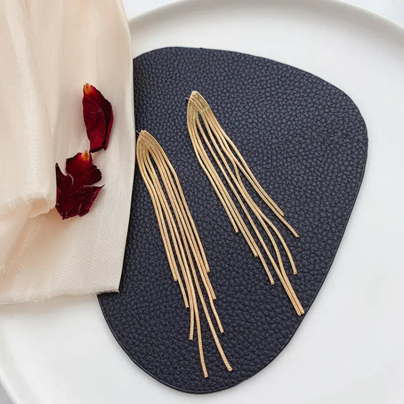 Gold Color Long Tassel Earrings for Women's Parties