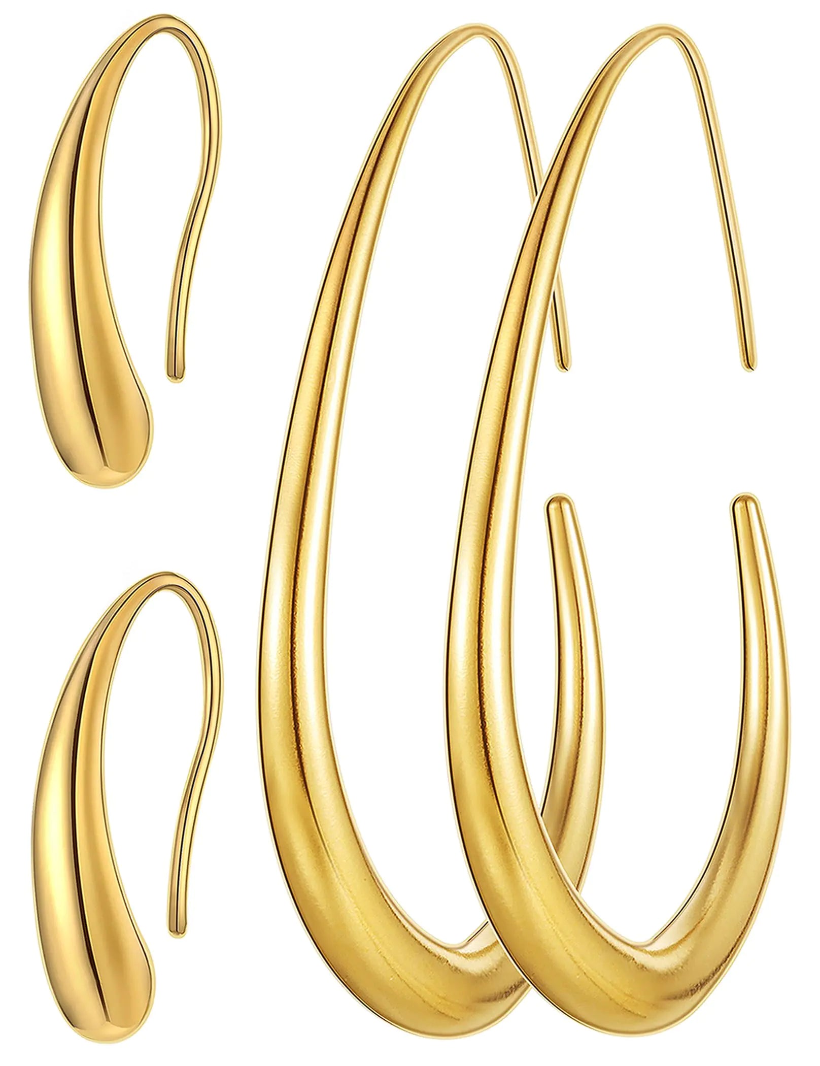 2 pairs Gold Plated Teardrop Hoop Earrings Set for Women/Size Oval Pull Women Hoop Earrings/Girl Highly Polished Jewelry Gifts Hoop Earrings