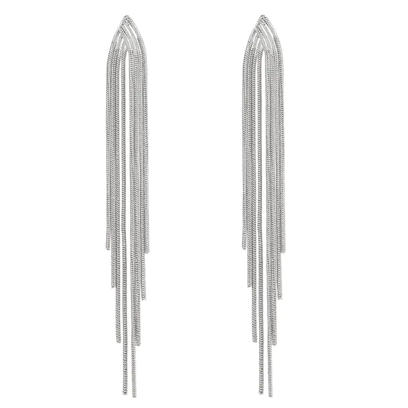Gold Color Long Tassel Earrings for Women's Parties