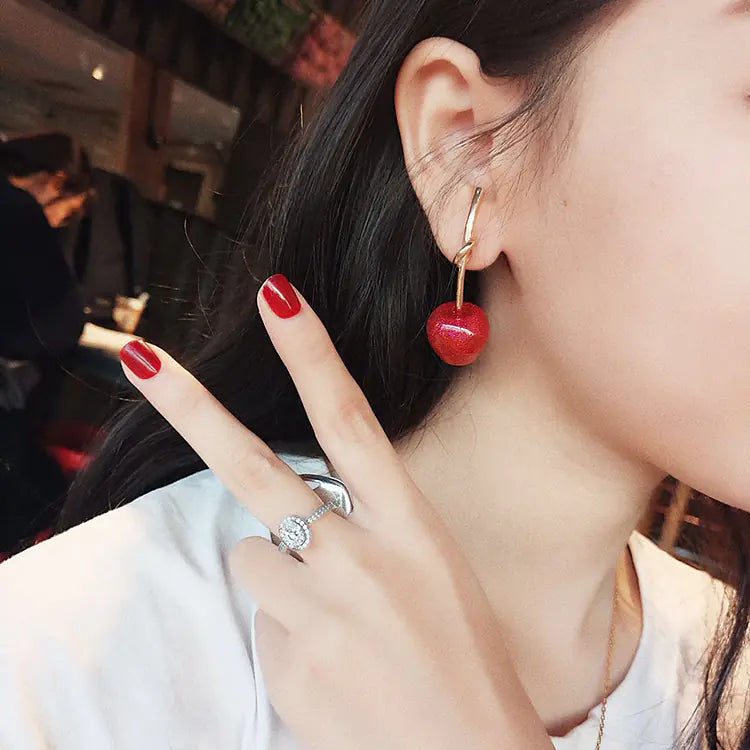 Japanese Style Cherry Earrings with Gold Accents