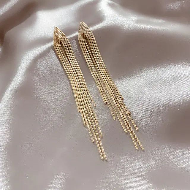 Gold Color Long Tassel Earrings for Women's Parties