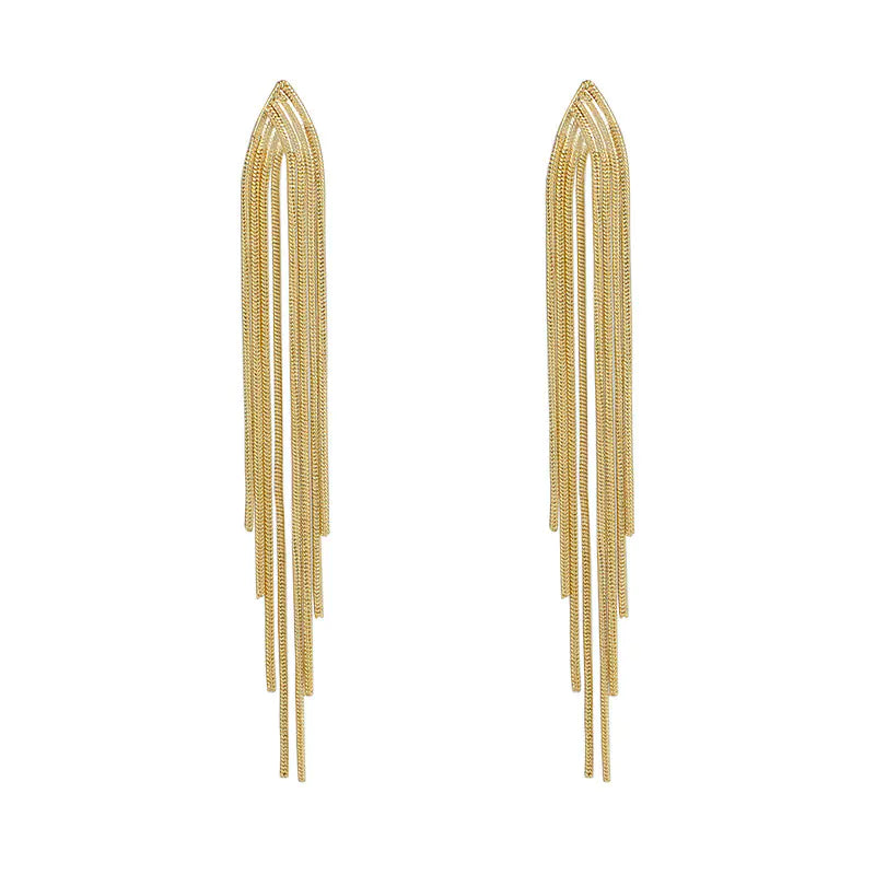 Gold Color Long Tassel Earrings for Women's Parties