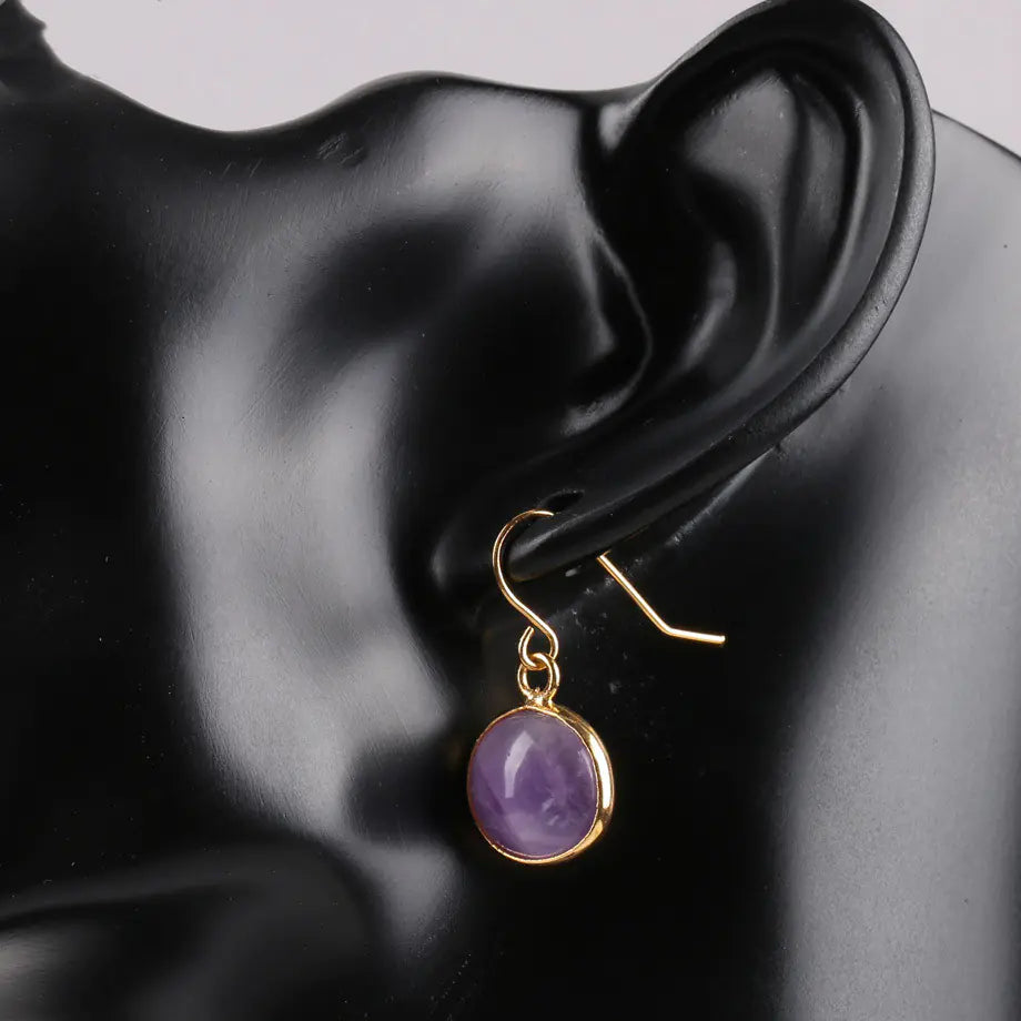 Creative Gold-Plated Natural Amethyst Crystal Earrings