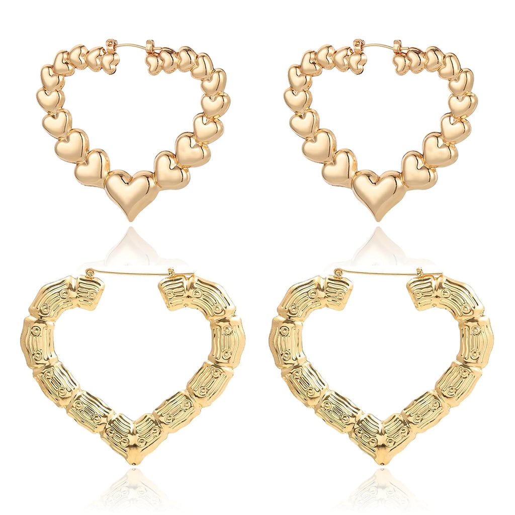 Bamboo Earrings Large Heart Hoop Earrings Gold Bamboo Hoop Earrings Black Hisatory Month Shirt Outfits Accessories 90s Outfits for Women African Jewelry Gifts
