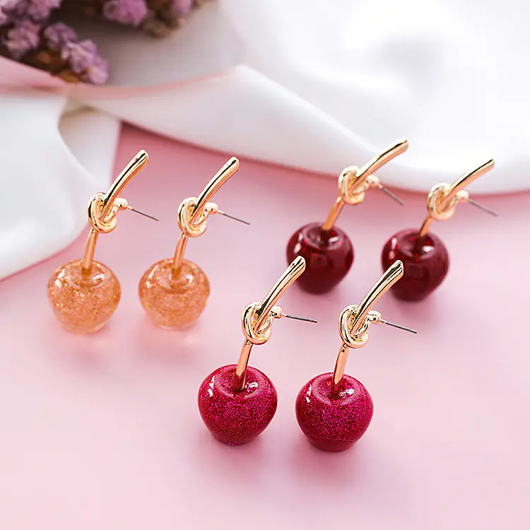 Japanese Style Cherry Earrings with Gold Accents