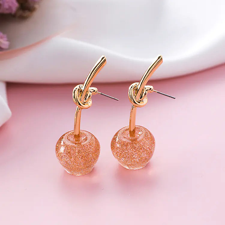 Japanese Style Cherry Earrings with Gold Accents