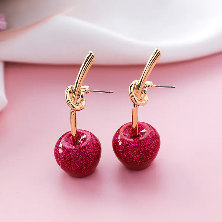Japanese Style Cherry Earrings with Gold Accents