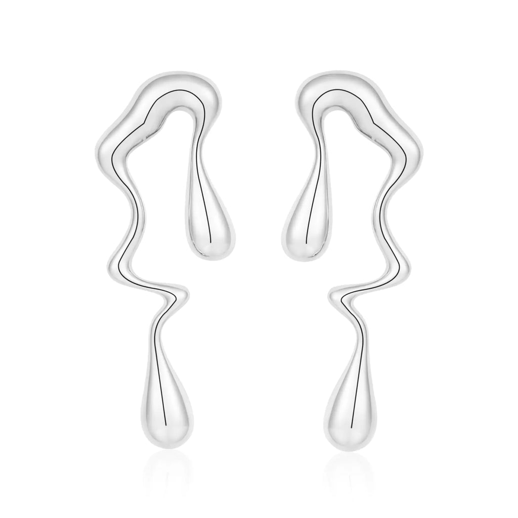 Gold Earrings for Women 14K Gold Plated Chunky Gold Earrings Fin Drop Earrings Dupes Irregular Waterdrop Hoop Earrings for Women Trendy Jewelry Gifts(10. Silver Irregular Style 3)