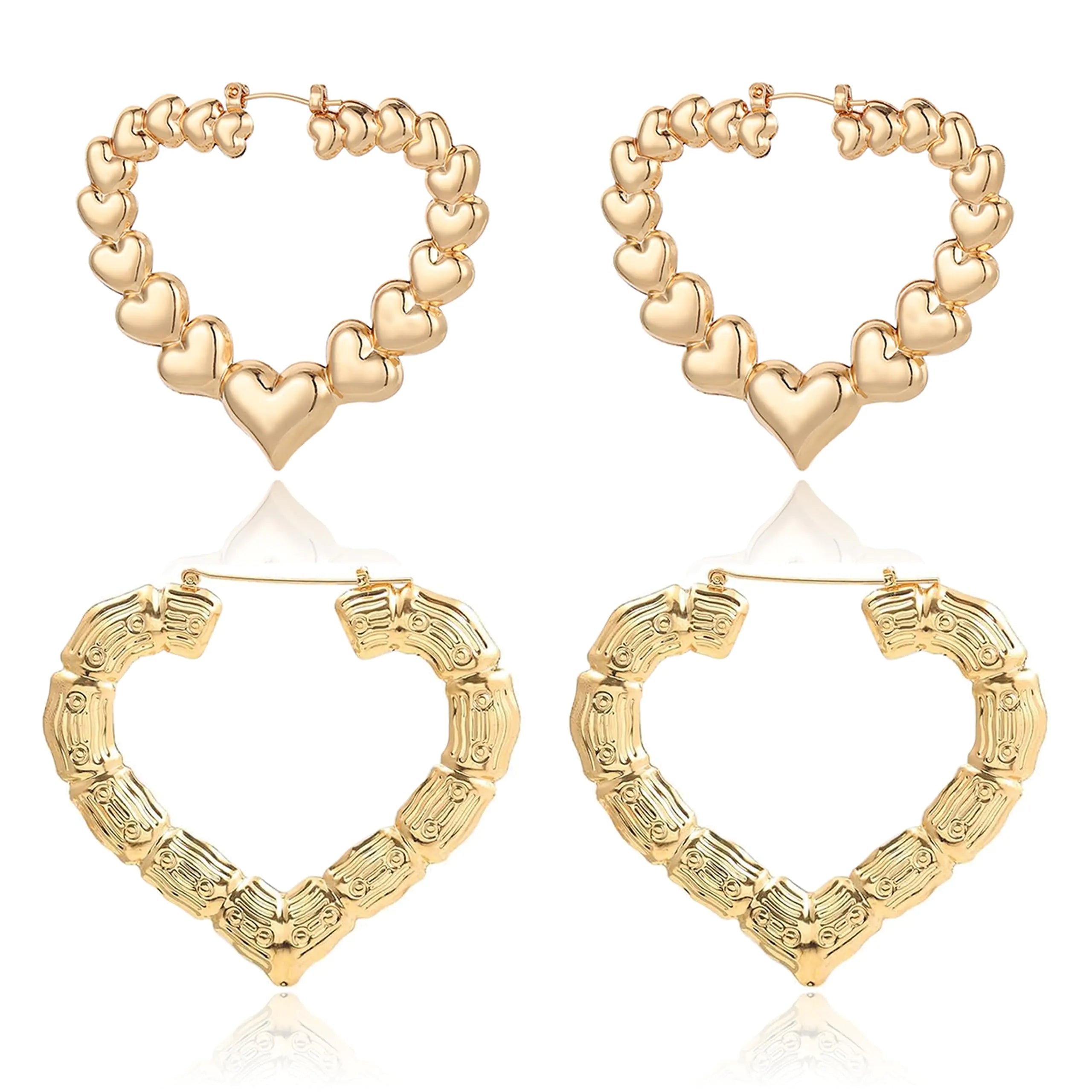 Bamboo Earrings Large Heart Hoop Earrings Gold Bamboo Hoop Earrings Black Hisatory Month Shirt Outfits Accessories 90s Outfits for Women African Jewelry Gifts