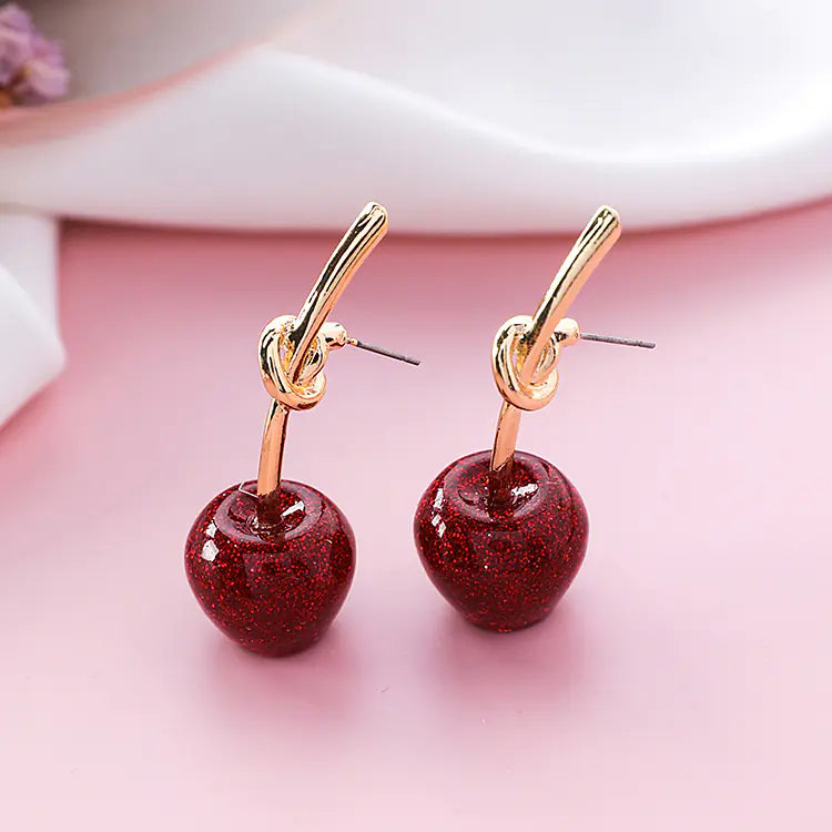 Japanese Style Cherry Earrings with Gold Accents