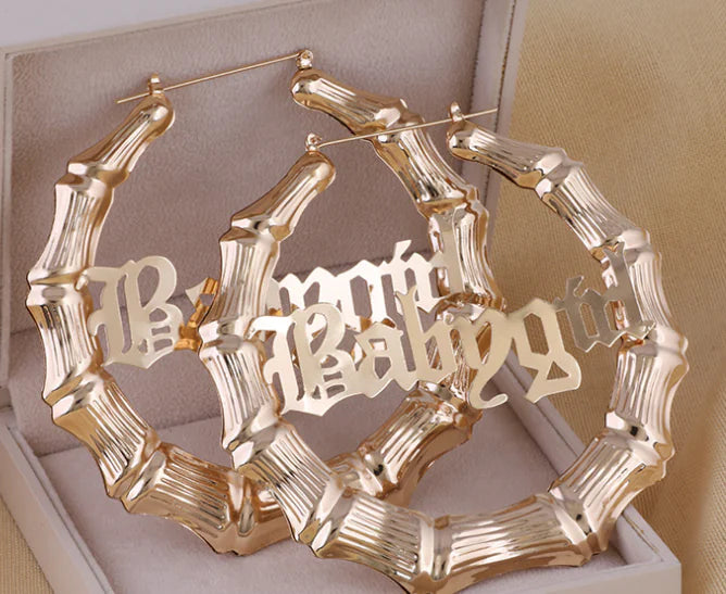 Bamboo Letter Earrings with Gold and Silver Hoops